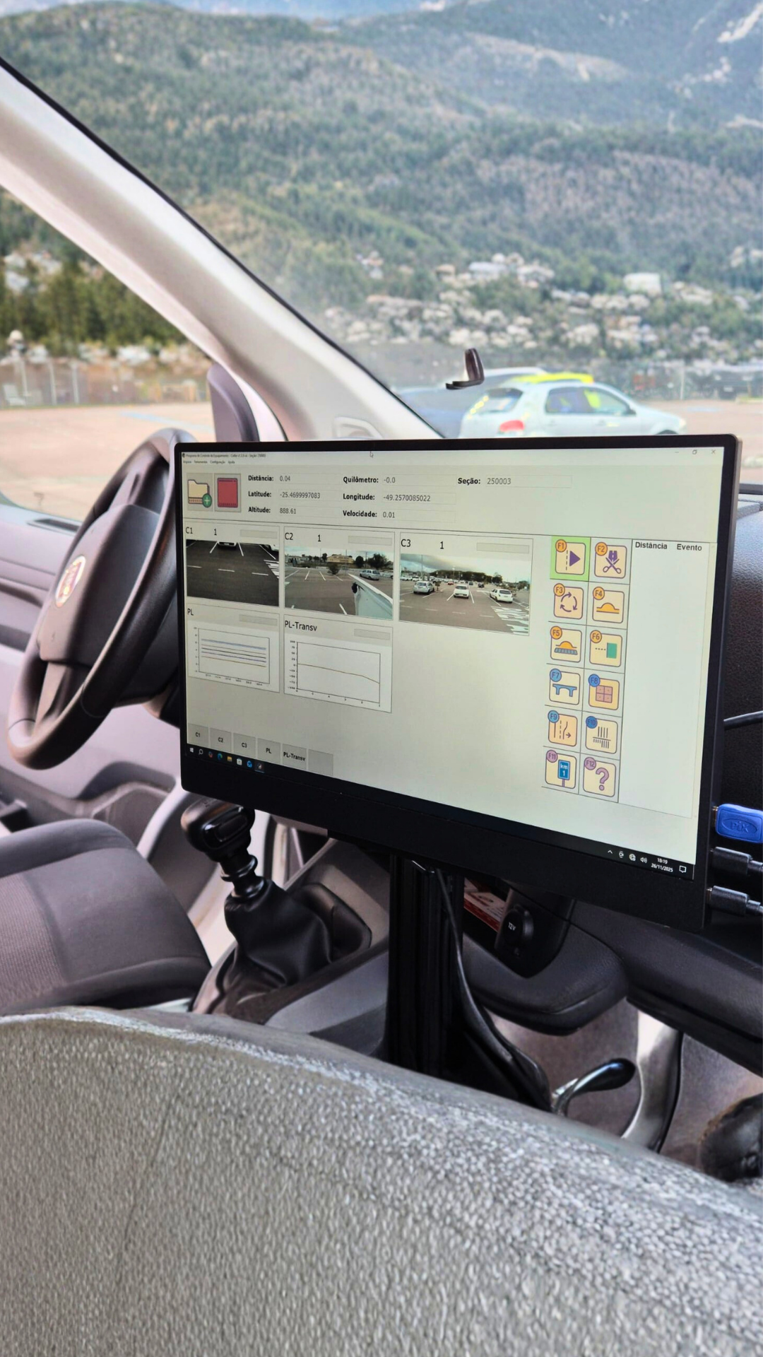 Interface do Collie controlando câmeras, GNSS, odometria e sensores em um veículo.