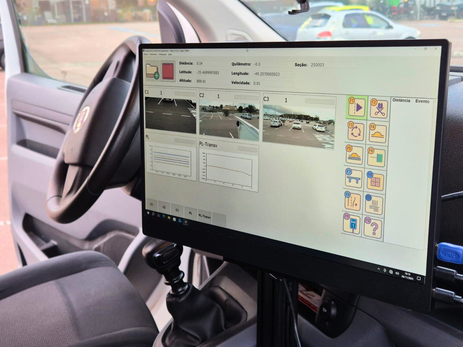 Interface do Collie controlando câmeras, GNSS, odometria e sensores em um veículo.
