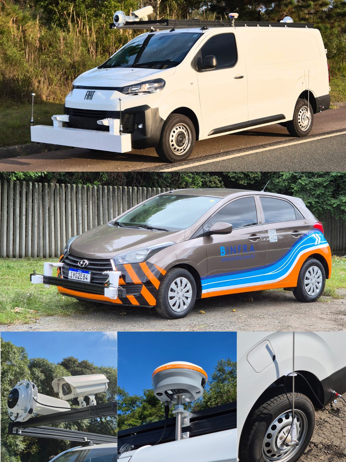 Veículo de diagnóstico de rodovias equipado com câmeras, GNSS e perfilômetro laser.